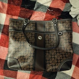 Coach f15137 heritage brown black tote